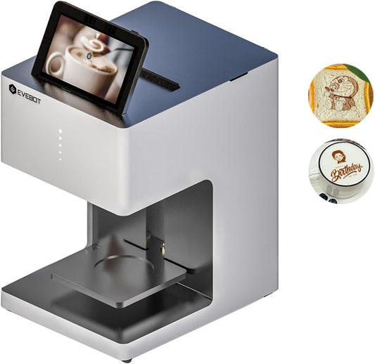 Coffee Latte Art Machine EB-Pro Customized Photo Selfie Printing with Camera Cake Desserts DIY Personalized Decoration for Cafes Bars Museums, Brown FancyBox - White