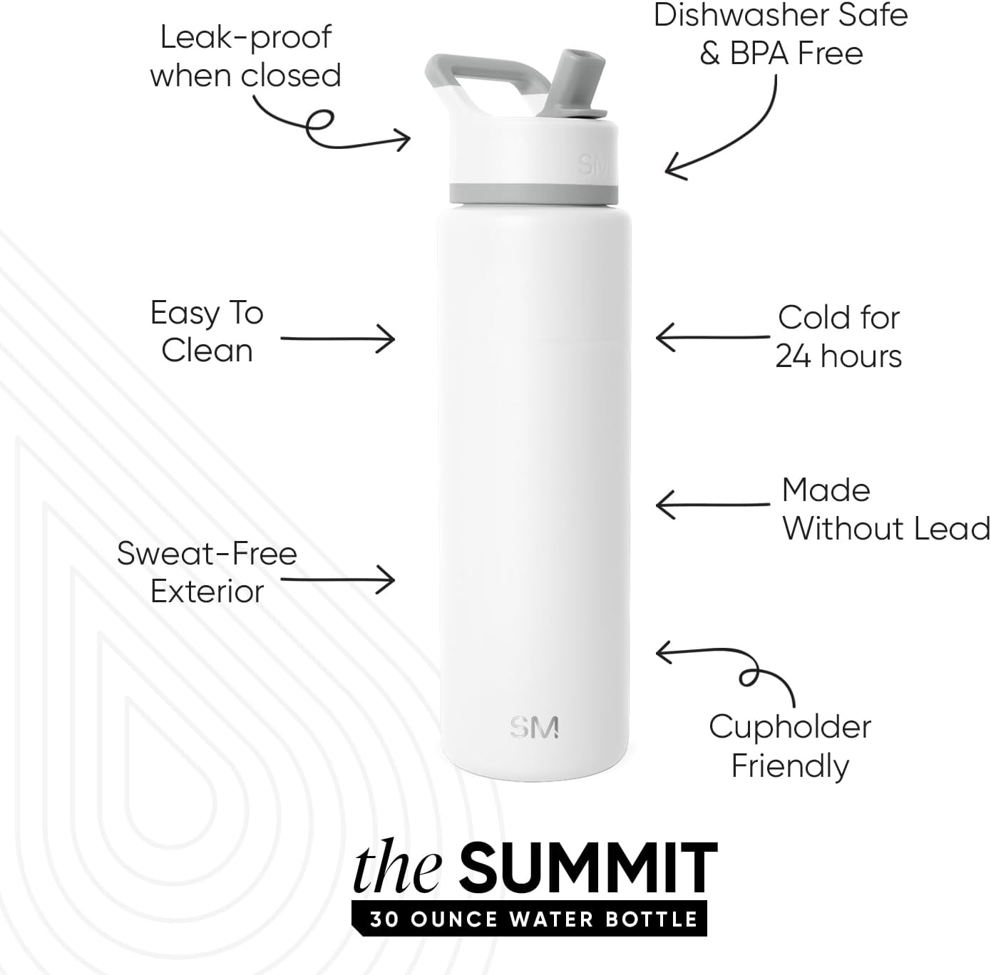 Simple Modern Water Bottle with Straw Lid | Vacuum Insulated Stainless Steel Metal Thermos | Reusable Leak Proof BPA-Free Flask for Sports Gym | Summit Collection | 30oz, Winter White Mix