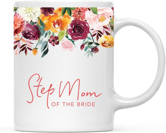 Andaz Press 11oz. Wedding Ceramic Coffee Tea Mug Gift, Fall Autumn Burgundy Orange Peach Flowers Roses Florals, Step Mom of the Bride, 1-Pack, Includes Gift Box