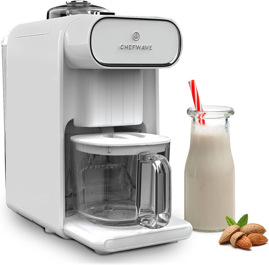ChefWave Milkmade Dairy Alternative Vegan Nut Milk Maker Machine Almond Milk Soy Milk Oat Milk Cashew Milk Coconut Milk Macadamia Milk, No Soaking, Auto-Clean, Delay Start, Recipe Book - White
