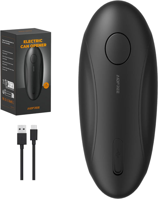 Automatic Electric Can Opener for Seniors for Kitchen:Anyone can Hands Free,One Touch Opener,Durable Blades,Rechargeable, Smooth Edge, Lightweight Small Size, Black