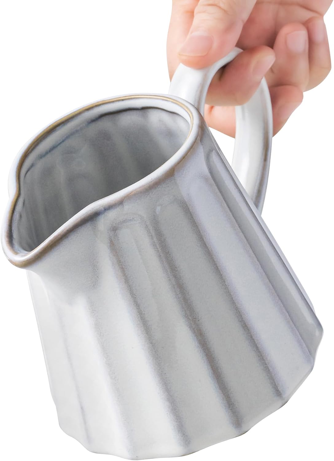 Ceramic Creamer Pitcher,17 Oz Coffee Creamer Container with Handle, Small Milk Pitcher Pourer for Sauces, Salad, Cream White