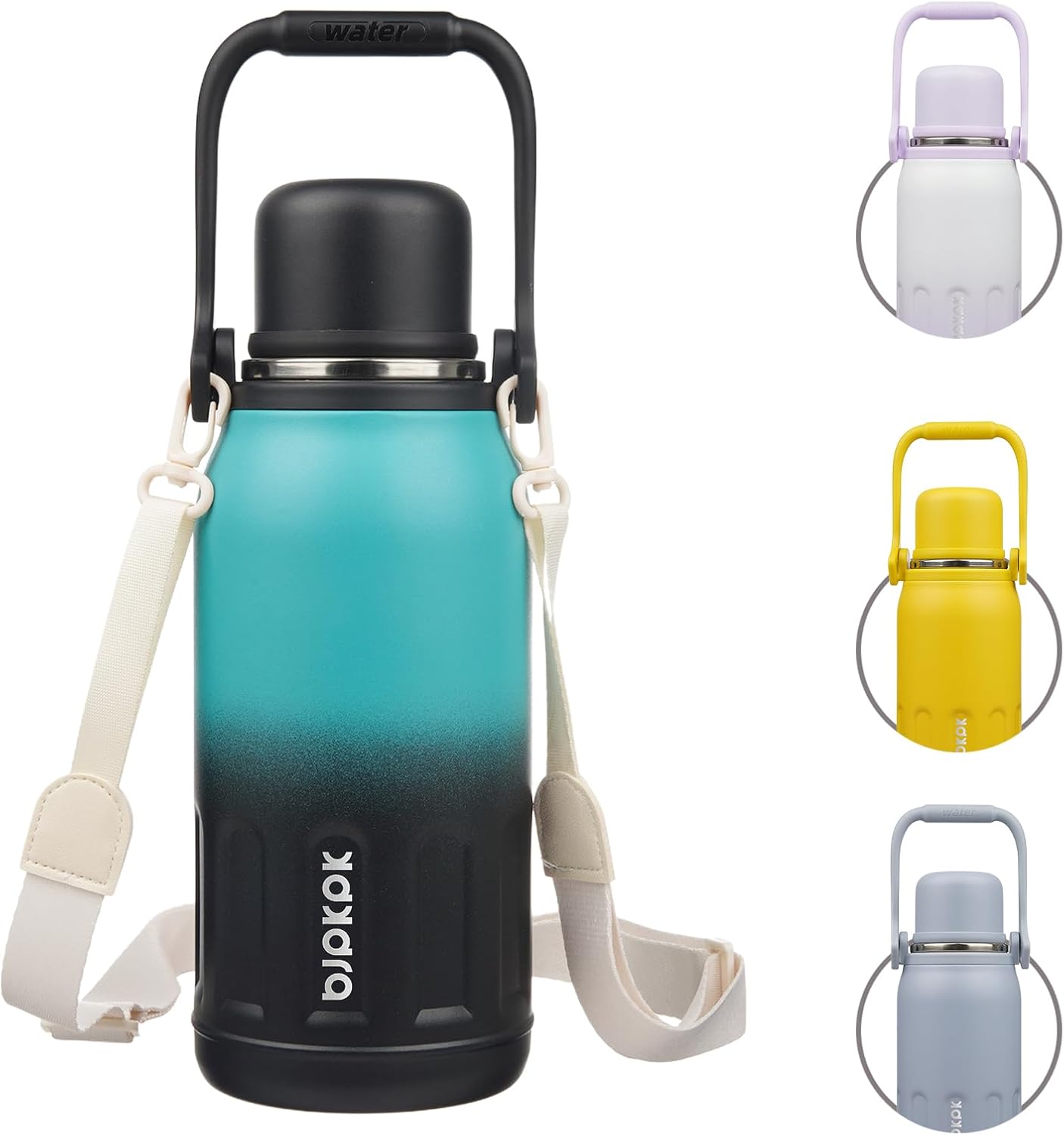 BJPKPK Insulated Thermos Water Bottle with Handle and Lid 40oz Stainless Steel Water Bottles for Cold and Hot Beverages,TealBlack