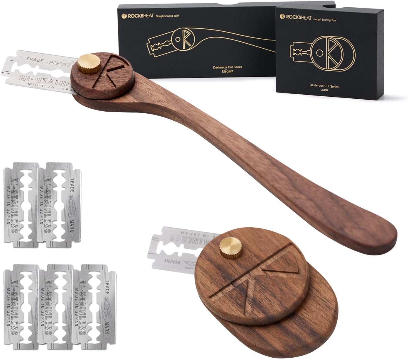 Bread Lame Set of 2, Scoring Knife with 5 Feather Blades, Sourdough Scoring Tool with Storage Box, Dough Scoring Tool for Bread Baking, Dexterous-Cut Series Lame Bread Tool (LUNA & ELEGANT)