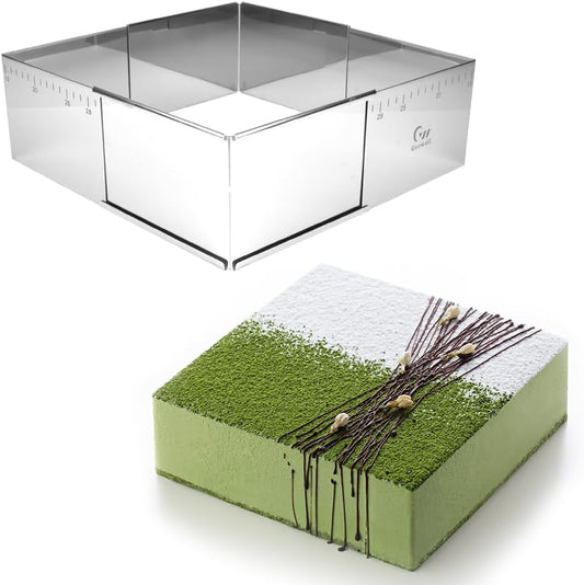 Guowall Adjustable Cake Ring Extensible Rectangle Ring Mold Detachable Stainless Steel Square Shaped Cake Cutter, Nonstick DIY Baking - 5.9 x 5.9 in (15 x 15 cm)