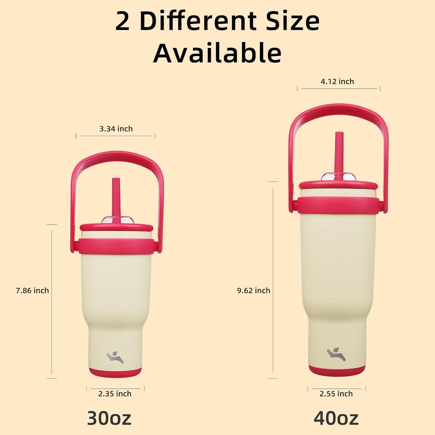 30 oz Tumbler with Side Handle, Insulated Water Bottle with Straw and 2 in 1 Lid, Stainless Steel Cup Travel Coffee Mug for Sports Office Gym,Cream