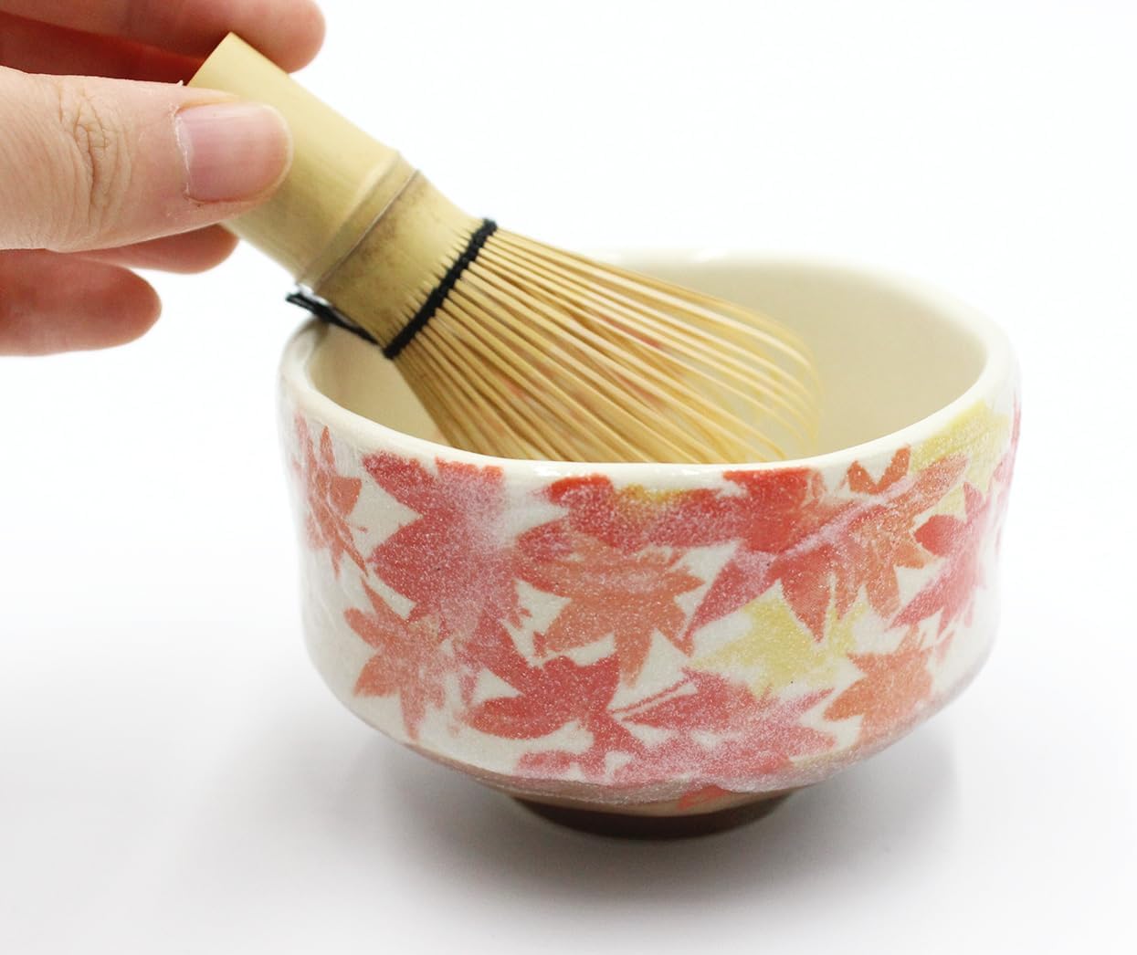 Japanese Traditional Mino Ware Handcrafted Mini Matcha Chawan Tea Bowl Cup Set With Chasen Bamboo Tea Whisk Ceremony Tableware Pottery (Shino Momiji)