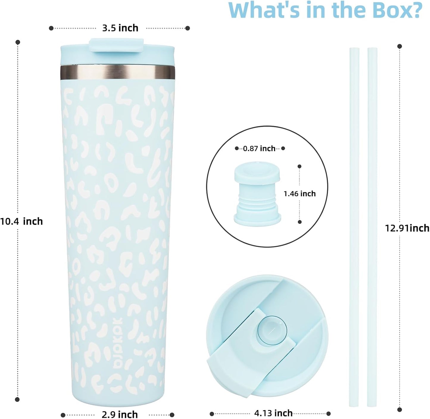 BJPKPK 34oz Tumbler With lid And Straw Stainless Steel Travel Coffee Mug Insulated Tumblers Cups,Light Blue Leopard