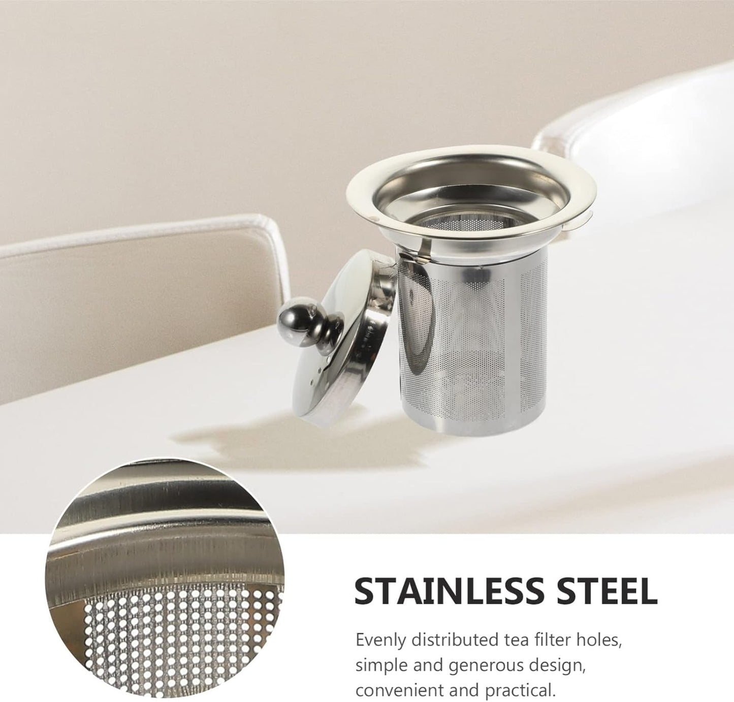 Stainless Steel Tea Strainer Insert with Lid, Large Capacity Loose Leaf Tea Infuser for Teapots, Cups, Mugs, and Pitchers, Easy to Clean Replacement Mesh Filter