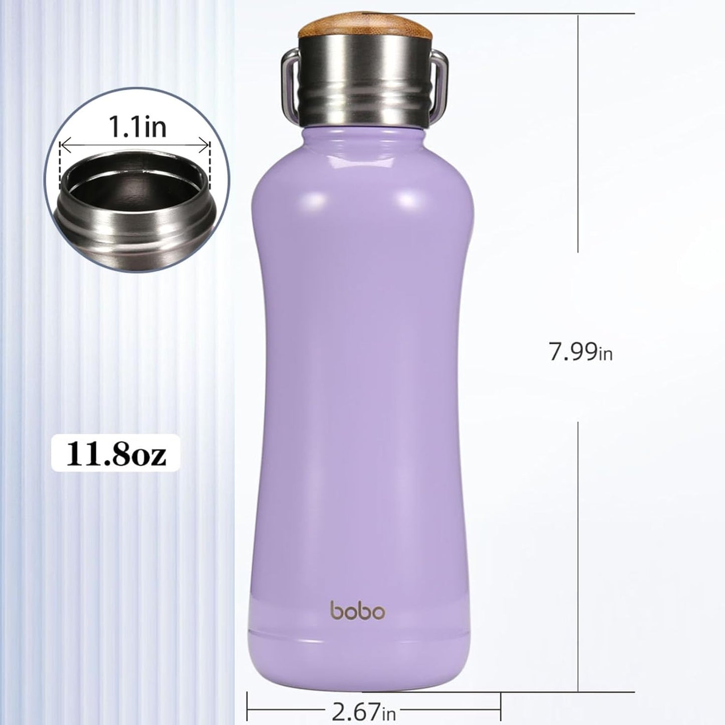 YOHKOH Mini Insulated Water Bottle With Bamboo Lid - 11.8oz Small Vacuum Insulated Water Bottle for Women Kids, 12 Hrs Hot & 24 Hrs Cold Stainless Steel Thermos Leak-Proof BPA-Free (11.8oz,Violets)