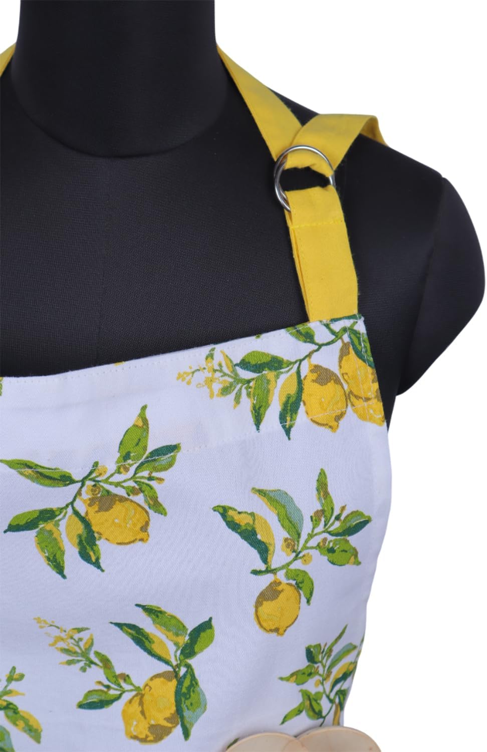 AMOUR INFINI Cotton Aprons for Women with Pockets Adjustable Strap and Waist Ties Washable Printed Aprons for Baking, Cooking, Gardening (27.5 x 33 Inches - Lemon Print)