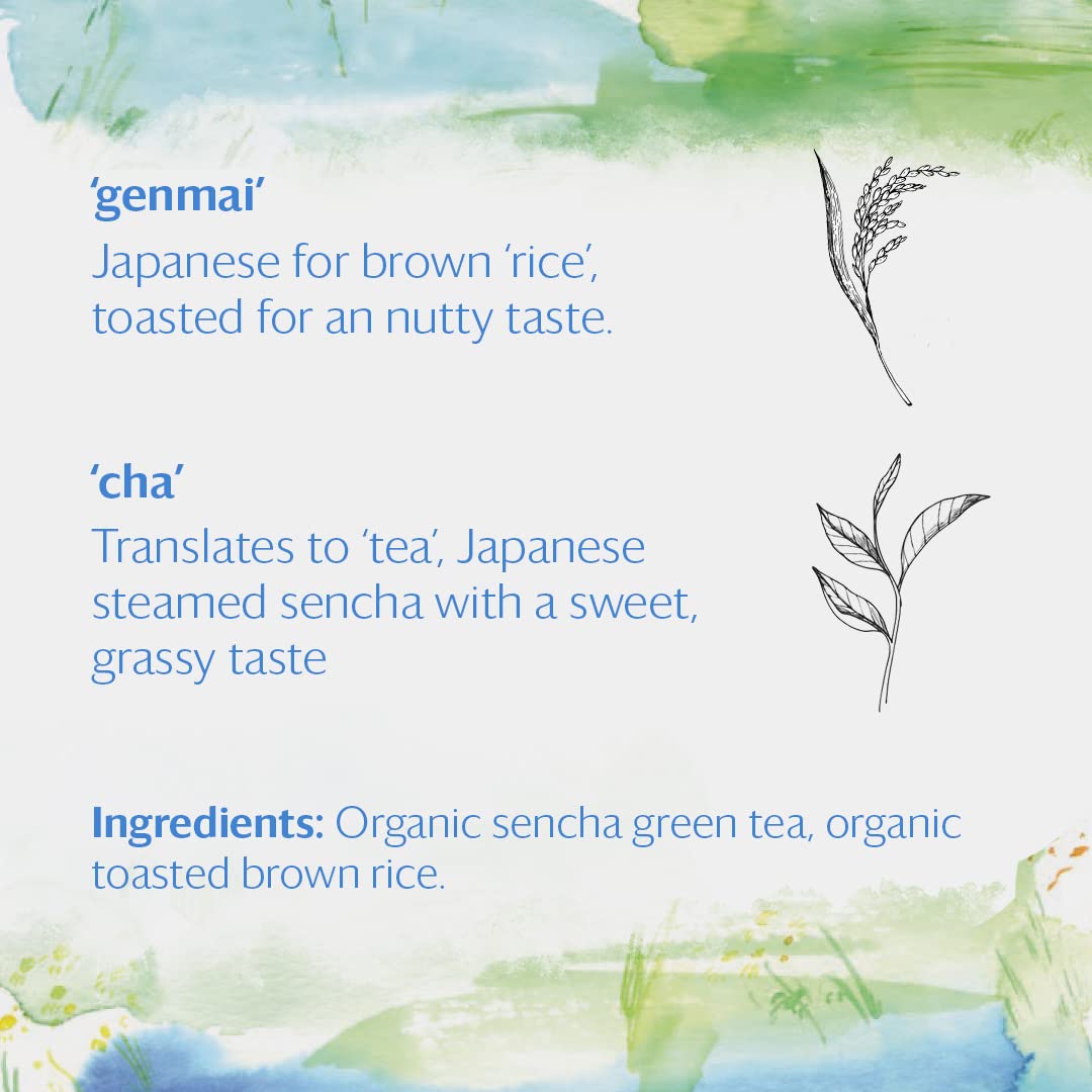 Grace Farms Organic GENMAICHA Green Tea (16 pyramid sachets) | Japanese Sencha and Toasted Rice | Smooth and Nutty | Organic and Kosher Certified | Gives Back 100% of Profits