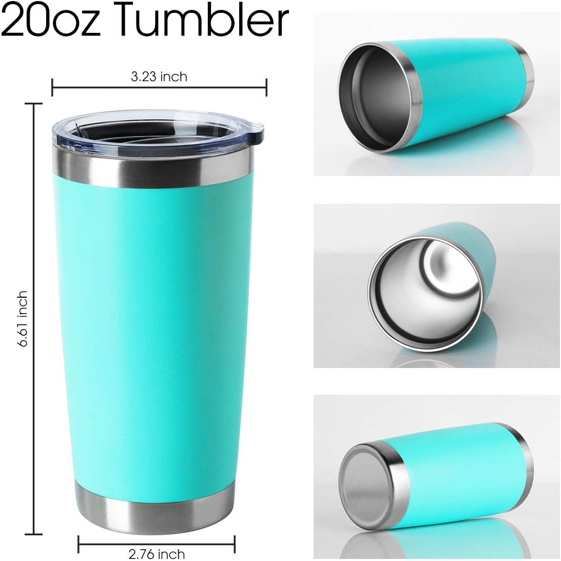 HASLE OUTFITTERS 20oz Tumblers Bulk Stainless Steel Cup with Lid Double Wall Vacuum Insulated Coffee Mug for Cold & Hot Drinks 8 Pack, Light Blue