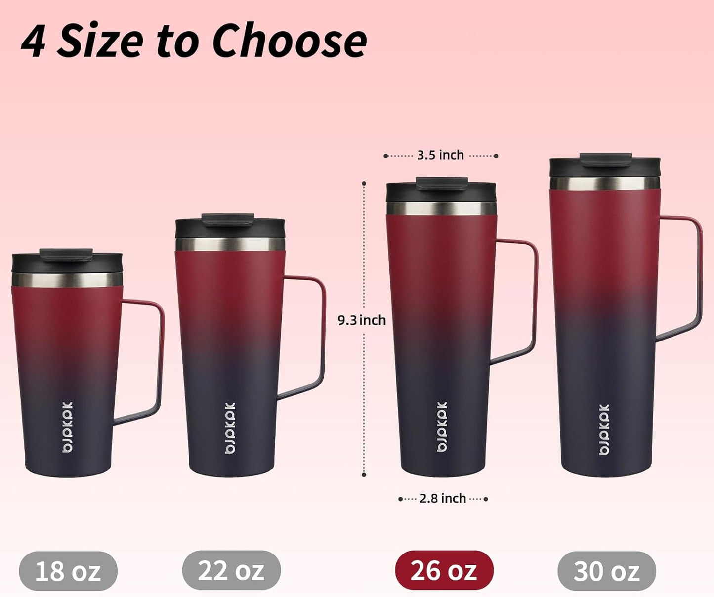 BJPKPK Insulated Tumbler with Handle, 26oz Insulated Tumblers with Lid and Straw, Stainless Steel Metal Water Bottles, Coffee Travel Mugs, Cups, Charming Red