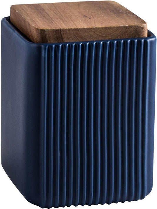 Ceramic Storage Jars Modern Elegant Highly Polished Airtight Storage Canisters with Lid Whiteware Food Stroage Jar for Kitchen Spice Tea Vanilla Sugar Coffee Beans (Blue-750ML)