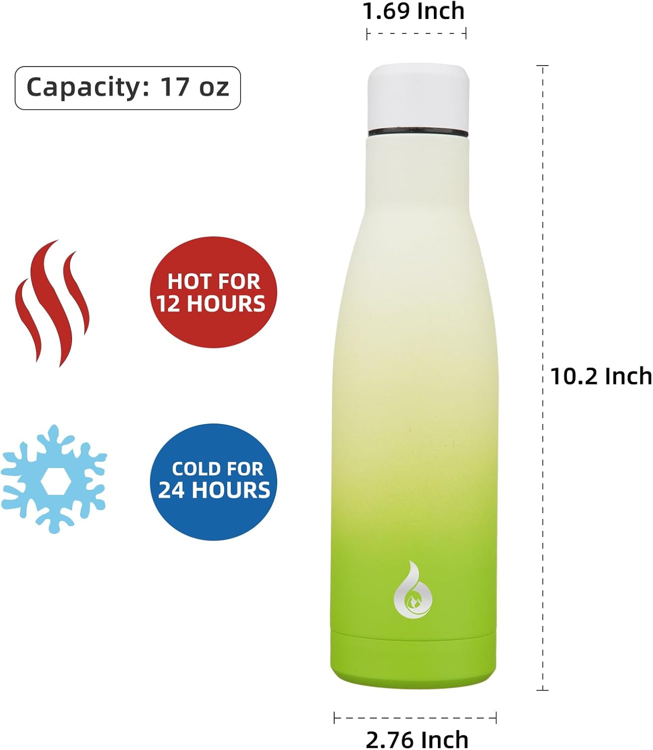 BJPKPK Insulated Water Bottle 17oz Stainless Steel Water Bottles Dishwasher Safe Reusable Metal Thermos Keep Cold and Hot,Elegant Green