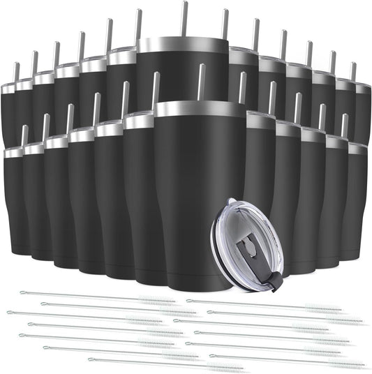 25 Pack 20oz Stainless Steel Tumblers Bulk Reusable Travel Mugs with Lid, Double Wall Powder Coated Coffe Cup for Home, Office, Outdoor Suitable for Vehicle Cup Holders