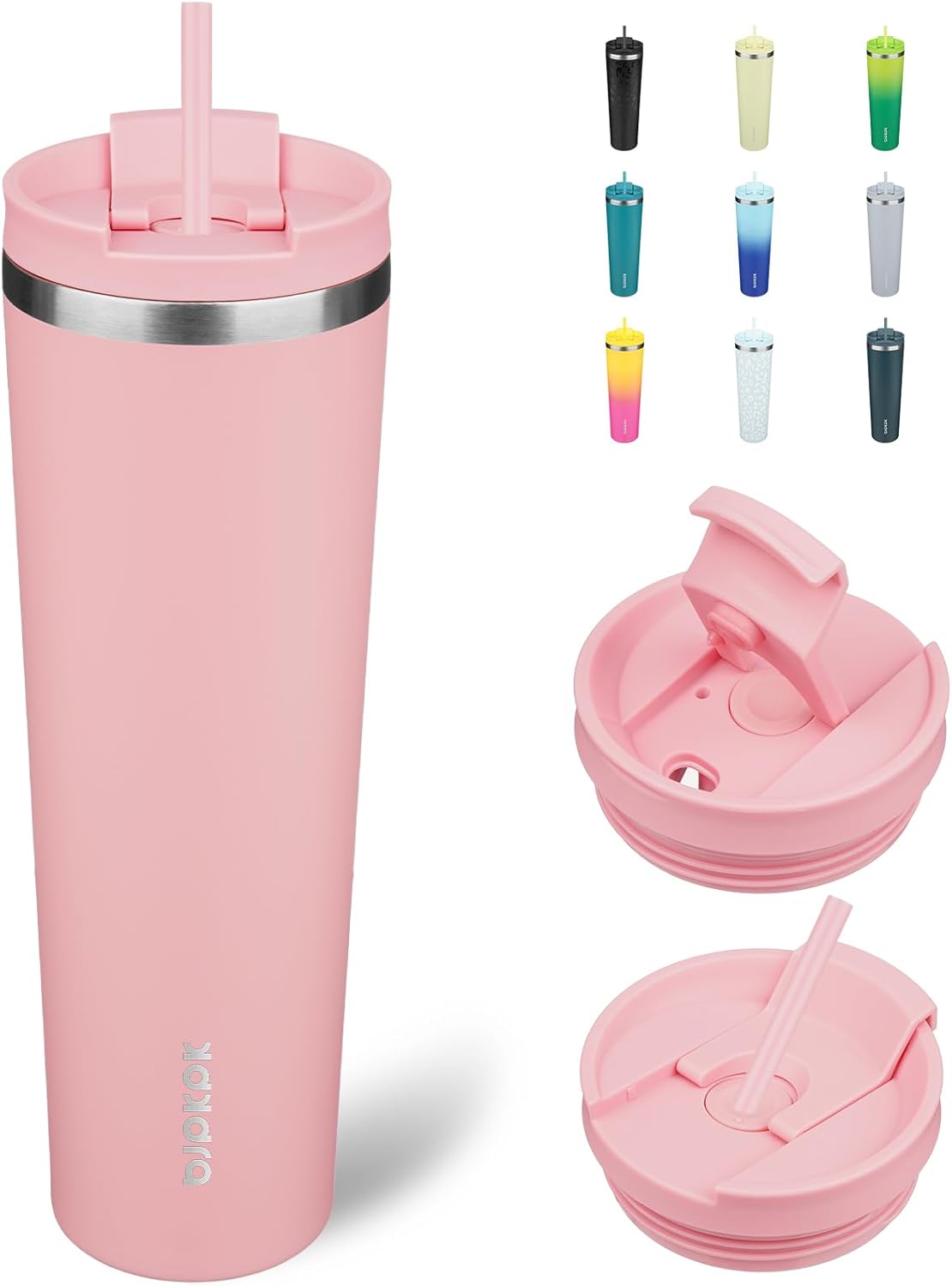 BJPKPK 34oz Tumbler With lid And Straw Stainless Steel Travel Coffee Mug Insulated Tumblers Cups,Light Pink