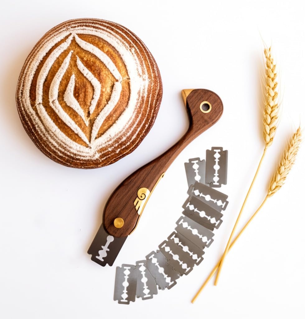 Bird Wooden Bread Lame, Handcrafted Dough Scoring Knife for Sourdough Slashing,Precision Scorer Tool with 10 Replacement Razor Blades