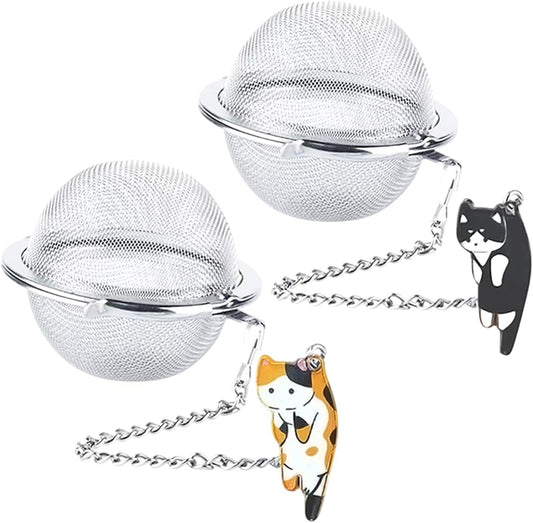 Cat Tea Infuser, 2 Pcs Cute Tea Diffuser Stainless Steel Mesh Loose Leaf Tea Infusers Tea Ball Strainers with Cat Pendants (Black&Orange Cats)