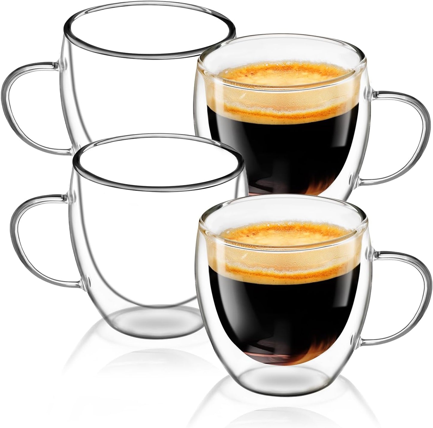 Espresso Cups Set of 4, 5 OZ Expresso Shots Glass Cups, Double Walled Glass Coffee Mugs with Handles, Espresso Machine Accessories, Insulated Espresso Shot Glasses, Clear Nespresso Cup for Cappuccino