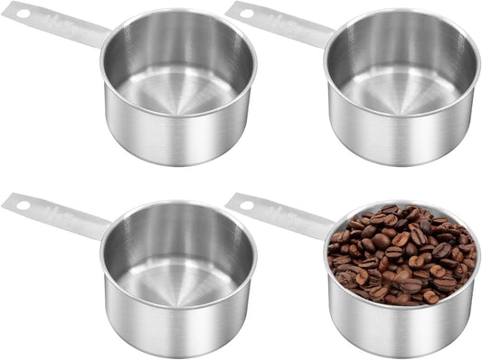 Stainless Steel Measuring Cup, Metal Measuring Cup, Small Measuring Scoops Coffee Scoop with Comfortable Hand for Kitchen Cooking Baking (4, 1 Cup)