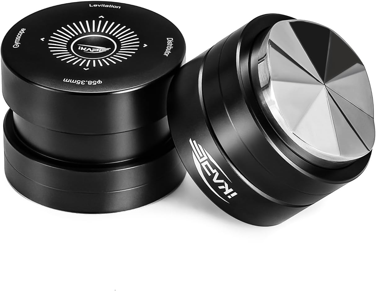 IKAPE 58.35MM Newly Upgrade Espresso Coffee Distributor, Coffee Dual-Bearing & High-Speed Distribution Tools, Adaptive Height Coffee Tamper Leveler for Over 58mm Portafilters