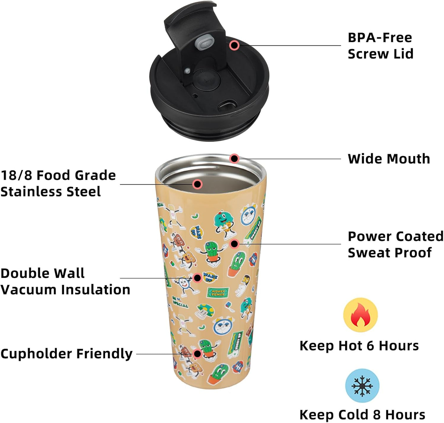 BJPKPK 22oz Tumbler With lid And Straw Stainless Steel Travel Coffee Mug Insulated Tumblers Cups,Spring Party Brown