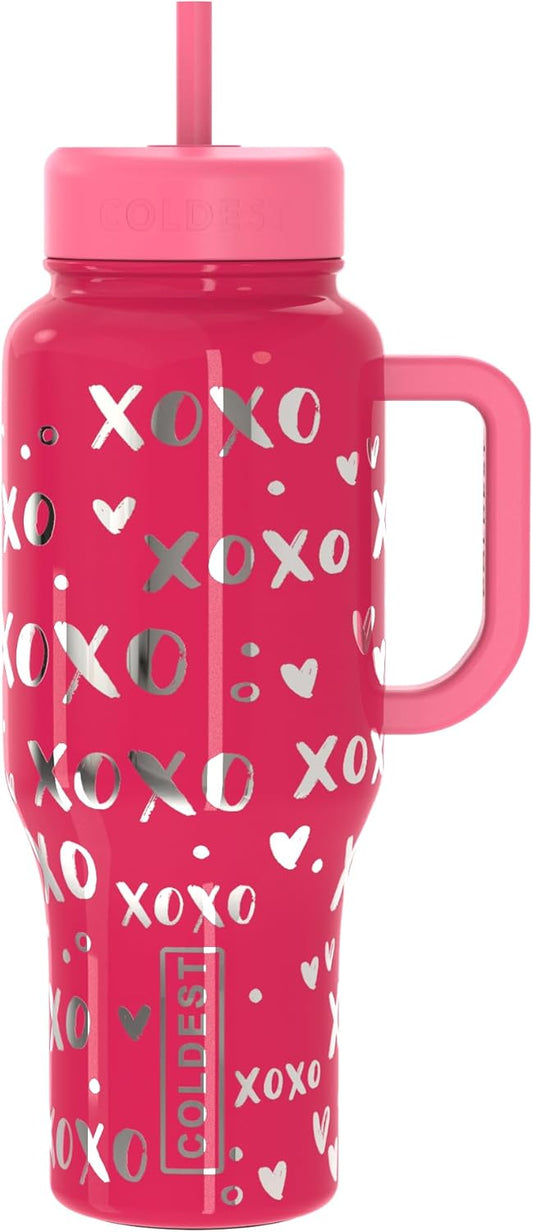 Coldest 40 oz Tumbler with Handle and Straw, 100% Leak Proof Insulated Tumbler with Lid and Straw (3 Lids), Stainless Steel Tumblers for Women & Men, Cup Holder Friendly, 36 oz (Moonlight Hearts)