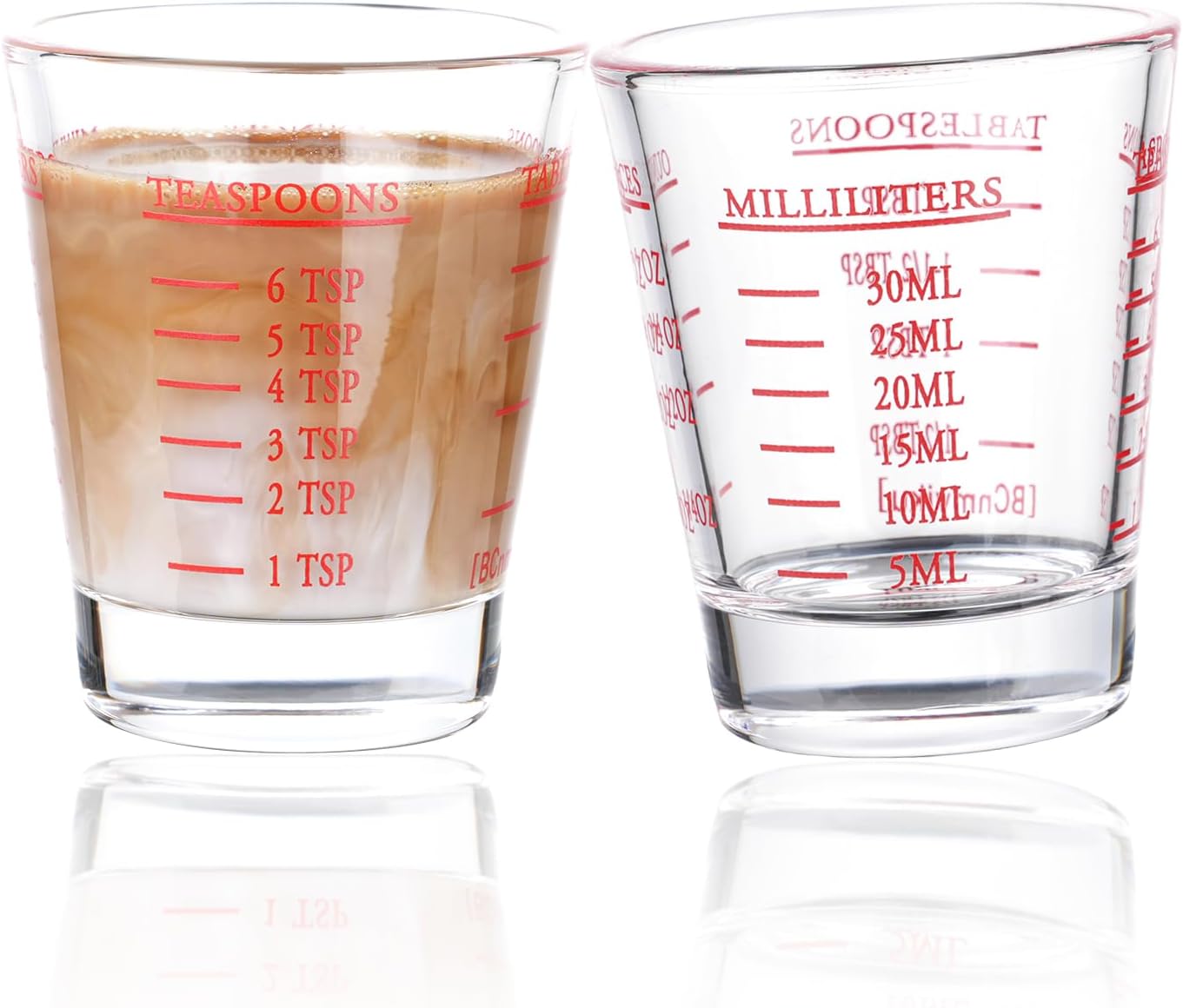 Measuring cup Espresso Shot Glass Liquid Heavy Glass Wine Glass 26-Incremental Measurement 1oz, 6 Tsp, 2 Tbs, 30ml (2 pack-red)