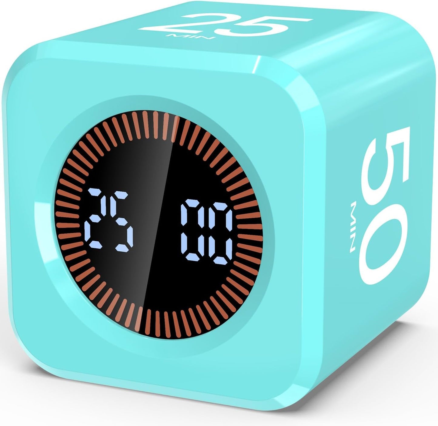 Pomodoro Timer Cube Visual Productivity Flip Timer for Kids Classroom Desk, 5/10/25/50min& Custom Countdown, Silent&Sound Mode Digital Cube for ADHD Study Work School Game Kitchen (Mint Green)