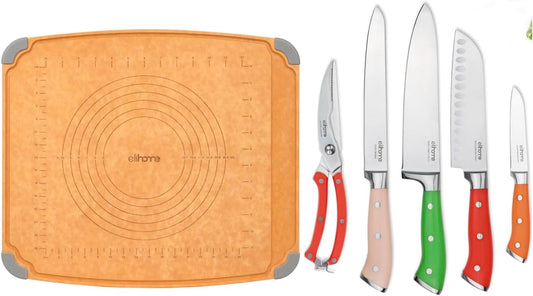 Elihome Cutting Pastry Board and 5-piece Premium Stainless Steel Kitchen Knife Set