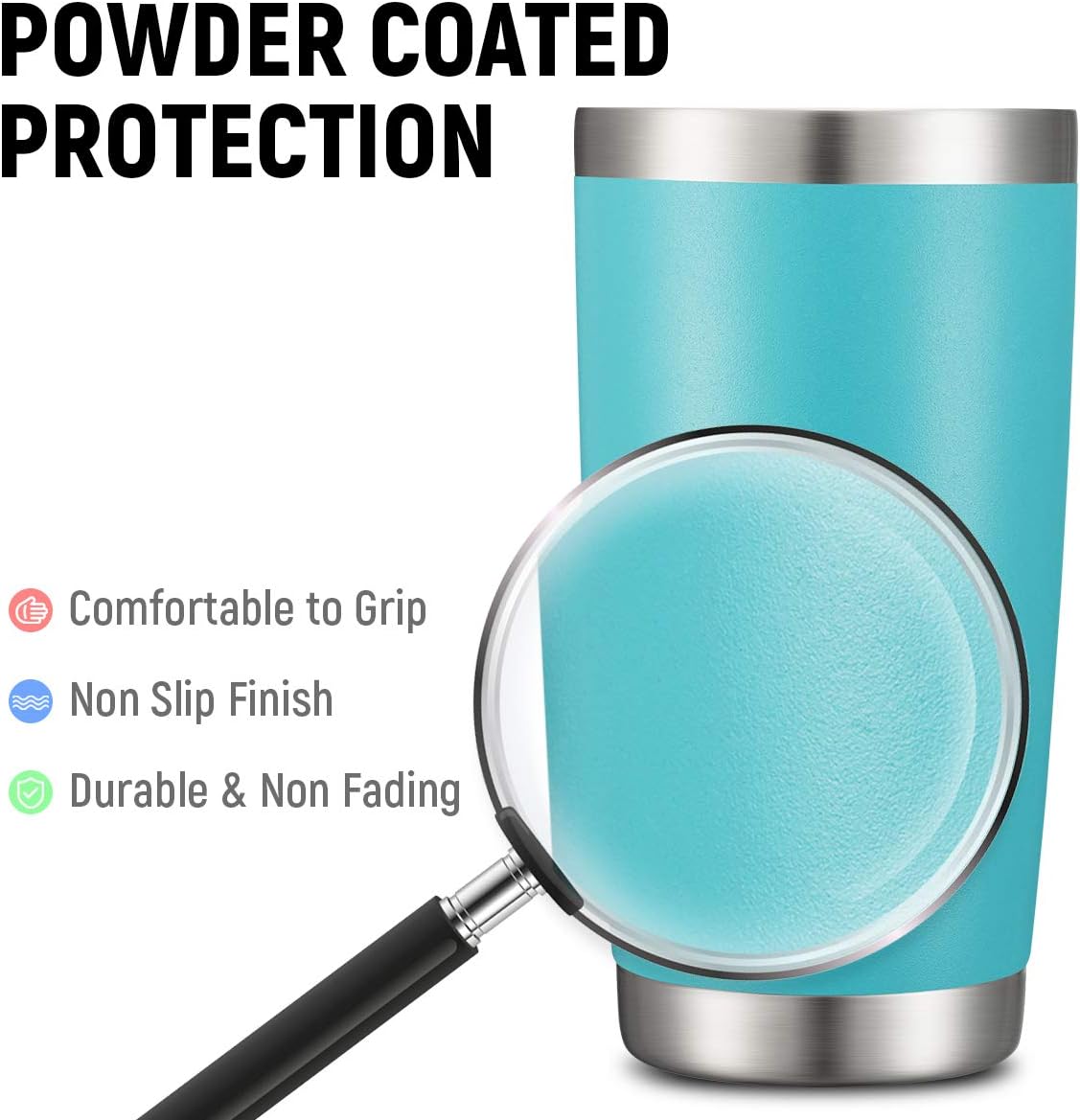 COMOOO 20oz Double Wall Vacuum Insulated Travel Mug, Stainless Steel Tumbler with Lid, Durable Powder Coated Insulated Coffee Cup for Cold & Hot Drinks, Light Blue
