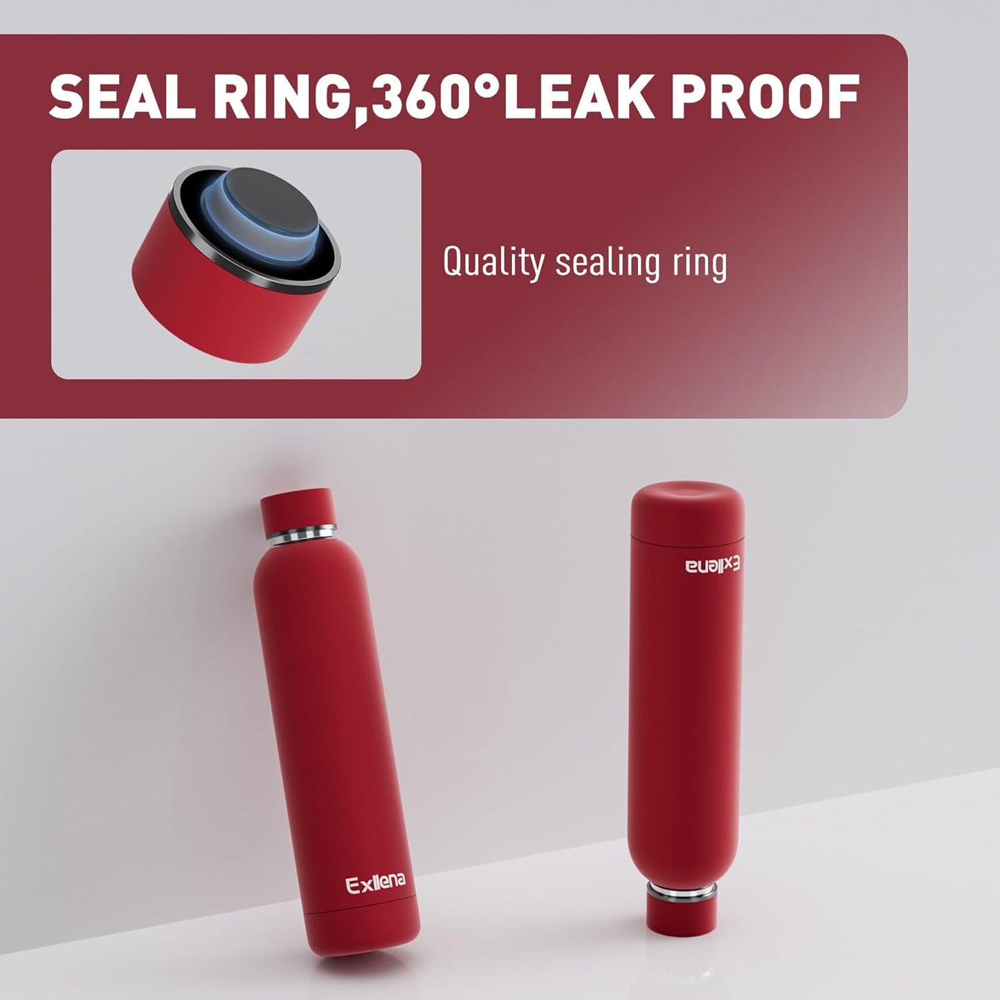 Slim Insulated Water Bottles for Travel 25oz with Clip, Double Wall Vacuum Stainless Steel Water Bottle Keeps Drinks Cold 24 Hrs/Hot 12 Hrs, 100% Leakproof, BPA Free（Red）