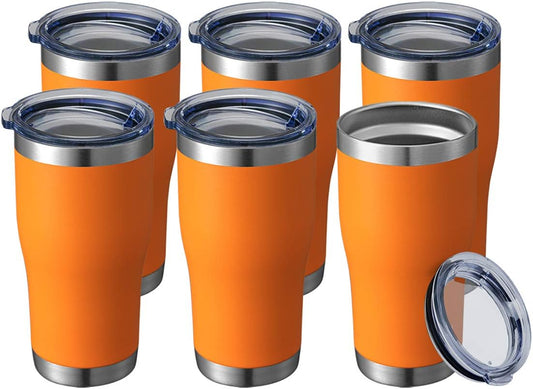 HASLE OUTFITTERS 20 oz Tumbler Bulk, Stainless Steel Tumblers with Lid, Vacuum Insulated Tumbler, Double Wall Powder Coated Cup, coffee mugs, Orange, 6 Pack