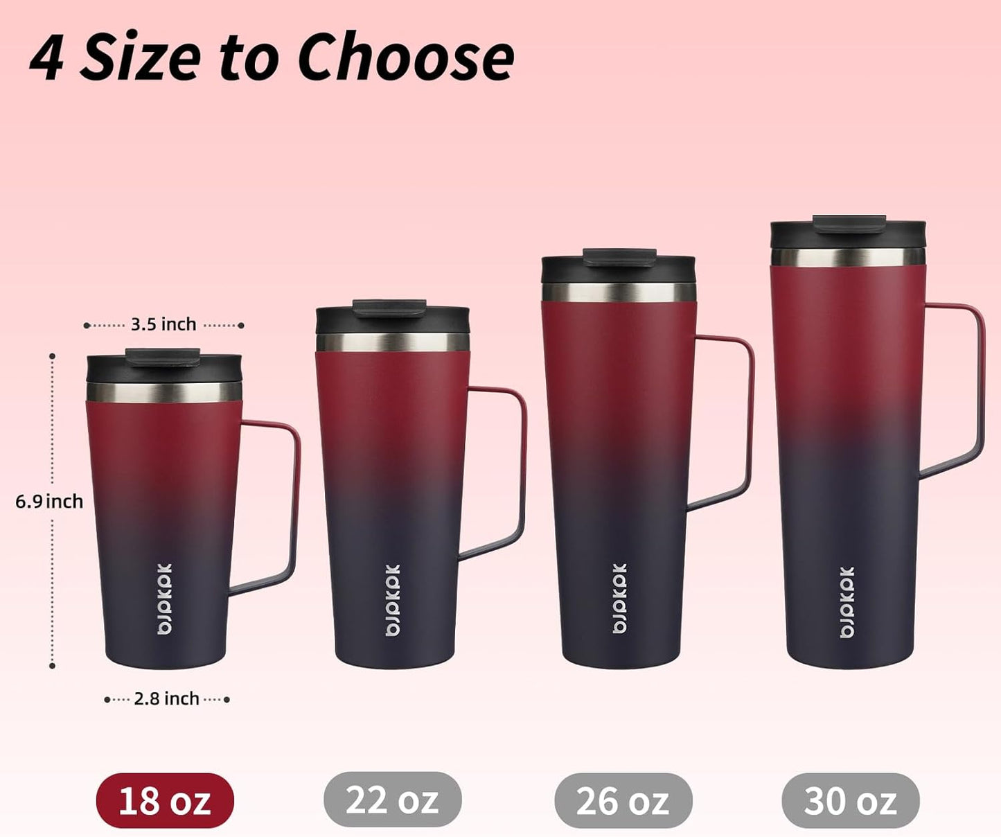 BJPKPK Insulated Tumbler with Handle, 18oz Insulated Tumblers with Lid and Straw, Stainless Steel Metal Water Bottles, Coffee Travel Mugs, Cups, Charming Red