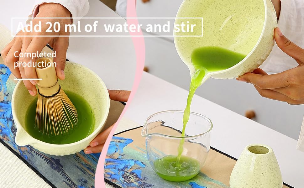 Matcha Tea Set, Glazed Ceramic Bowl and Whisk Holder, Light Yellow, 2-Piece