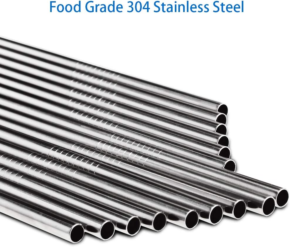 [24 PCS] Extra Long 10.4 inch Value Pack Reusable Stainless Steel Straws Combinations, Tomorotec Metal Straw Sets with Cleaning Brushes, 12 Straight 12 Bent For Tumblers Beverage Drinks Cocktail