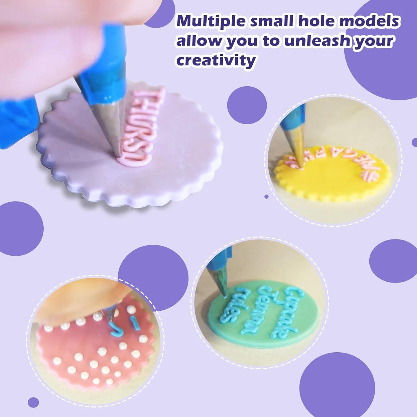 Hendiy 6 Pcs Round Piping Tips Set, Stainless Steel Icing Tips Cupcake Frosting Nozzles Small Decorating Piping Tip, Cake Writing Icing Decorating Tool for Cookies Cupcake