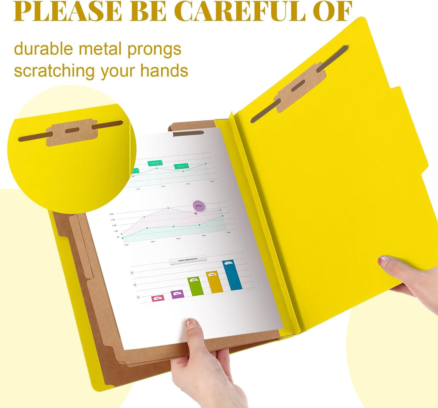 60 Pcs Classification Folders Letter Size, Back to School Supply for Teacher, Student, 3 Dividers Pressboard File Folder Bulk with 2 Fasteners, 3.5 Inch Expanding File Organizer (Yellow)