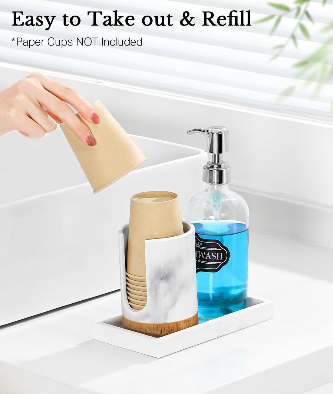 Luxspire Dixie Cup Dispenser, 5-7oz Bathroom Cup Dispenser, Marble Resin Dixie Cup Holder, Disposable Bathroom Paper Cup Holder, Cotton Pad Holder, Guest Bathroom Essentials, Gravel White, 1 Pack