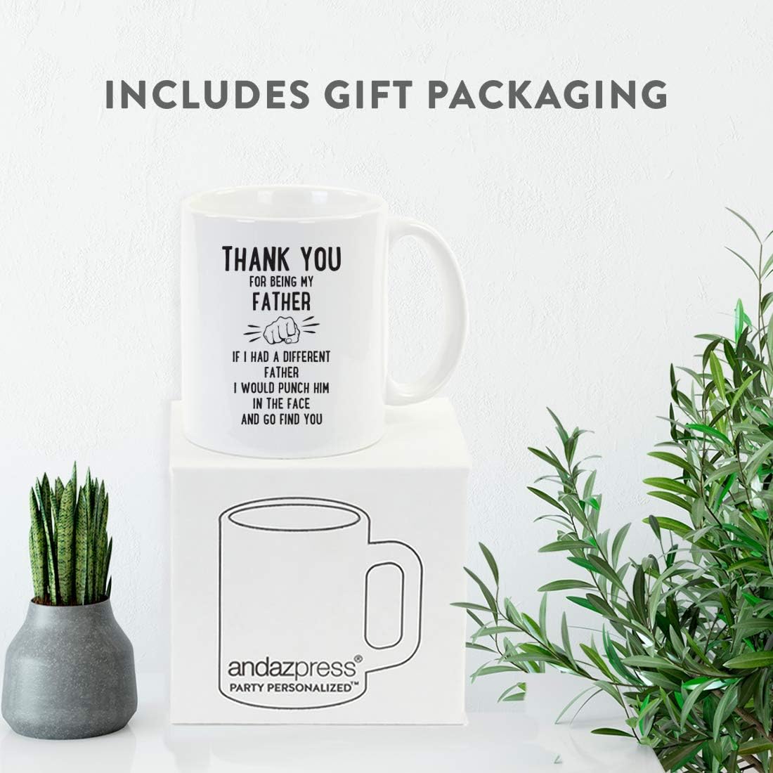 Andaz Press Funny Family 11oz. Coffee Mug Gift, Thank You for Being My Father, Punch in Face, 1-Pack, Christmas Birthday Drinking Cup Present Ideas