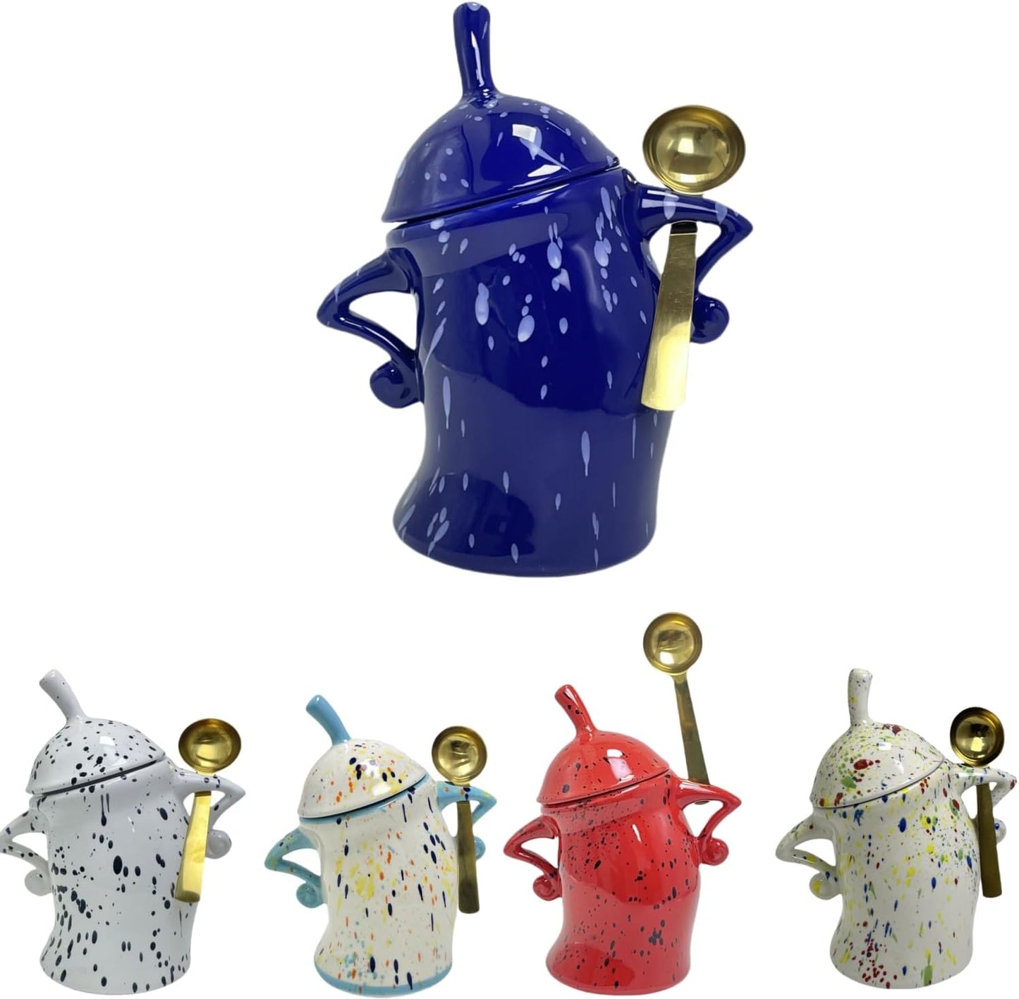 Canister With Attitude - 1.2L Ceramic Storage Jar with Lid, Airtight Kitchen Canisters Set for Coffee, Sugar & Tea | Farmhouse Flour Sugar Storage Container, Handmade with Spoon Rest (Blue)