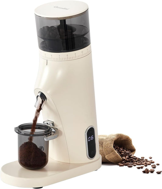 Gemilai Electric Conical Burr Coffee Grinder, Coffee Bean Grinder with Smart 60S Timer, 60 Precise Adjustable Grind Settings for Espresso, 2-12 Cup, Easy to Clean, Durable & Quiet, G9010B White