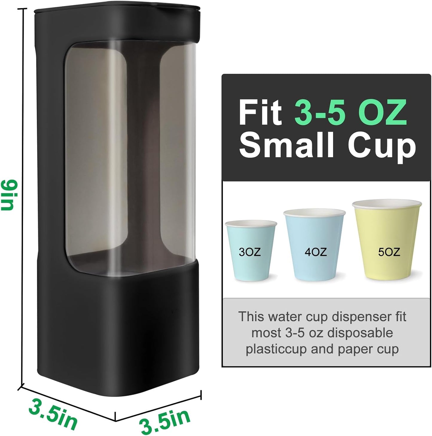 Cup Dispenser, Wall Mounted Water Cooler Cup Dispenser for 3oz-5oz Disposable Cups, Bathroom Cup Holder, Plastic Paper Cup Dispenser with Adhesive/Screw Mount for Office, Hospital, Bathroom