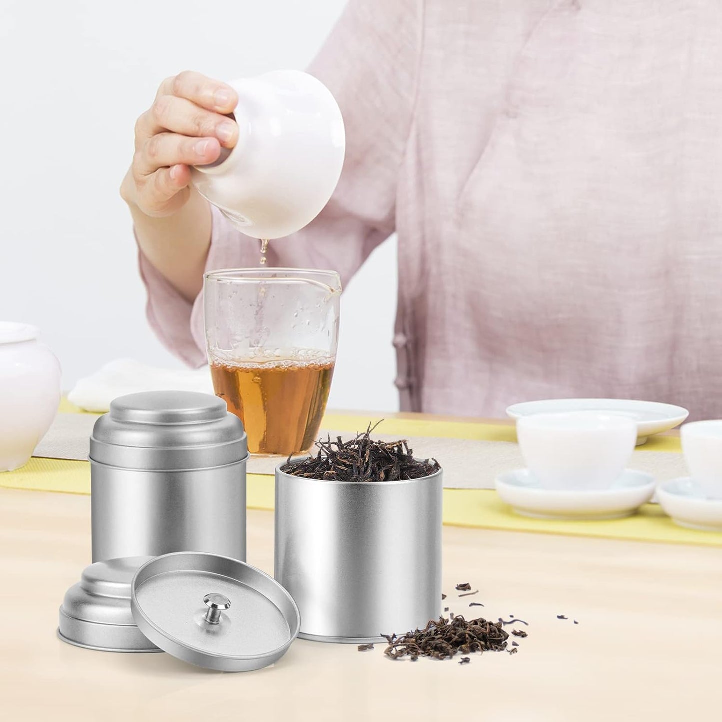 Tea Tin with Airtight Double Lids for Loose Leaf Tea Storage, 8 Oz Kitchen Small Tin Can and Tea Canister for Tea Coffee Sugar Candy Spices Christmas Gift (12 PACK)