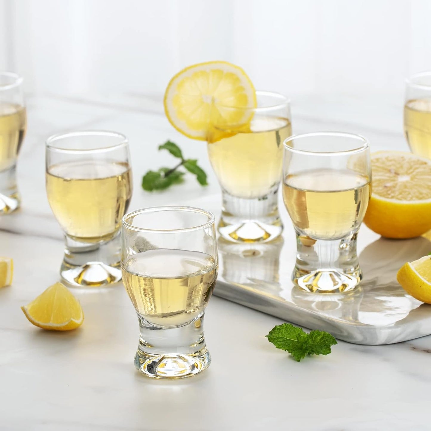 M&N HOME 6 Pack Shot Glass Set, Glass , Cute Shot Glasses, 2 Oz Clear for Wedding , Mini Brandy Sniffers, Liquor Glasses