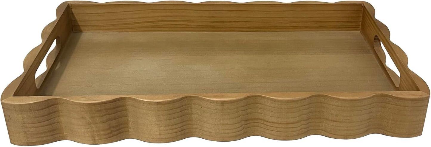 JUIOETURPine Wood Decorative Tray with Handle Rectangular Wooden Serving Tray for Breakfast in Bed,Coffee Table,Dining Table,or Kitchen - Perfect for Living Room,Bedroom,and Entryway Decor (burlywood)