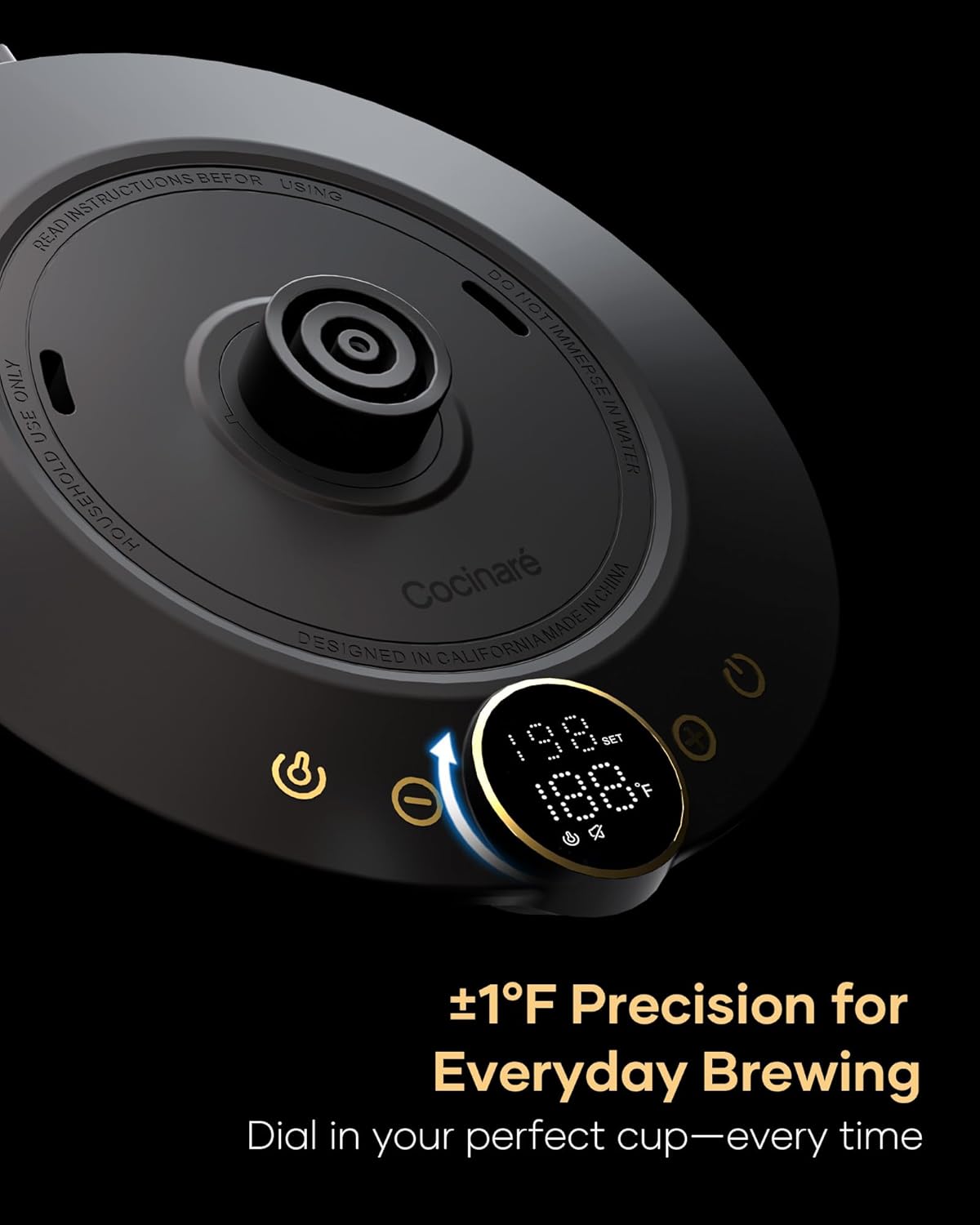 Cocinare FLOW B9 Gooseneck Electric Kettle, Precise Temperature Control for Pour-Over Coffee & Tea Brewing, Stainless Steel Interior, Rapid Heating for Boiling Water 1500W/0.9L (Blue Wooden)