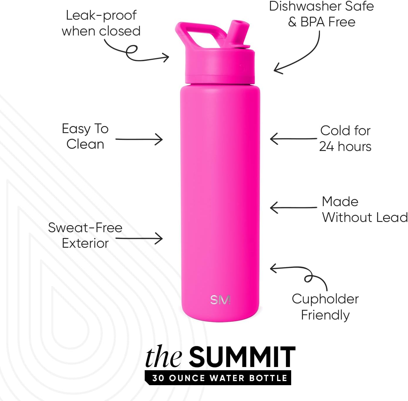 Simple Modern Water Bottle with Straw Lid | Vacuum Insulated Stainless Steel Metal Thermos | Reusable Leak Proof BPA-Free Flask for Sports Gym | Summit Collection | 30oz, Raspberry Vibes